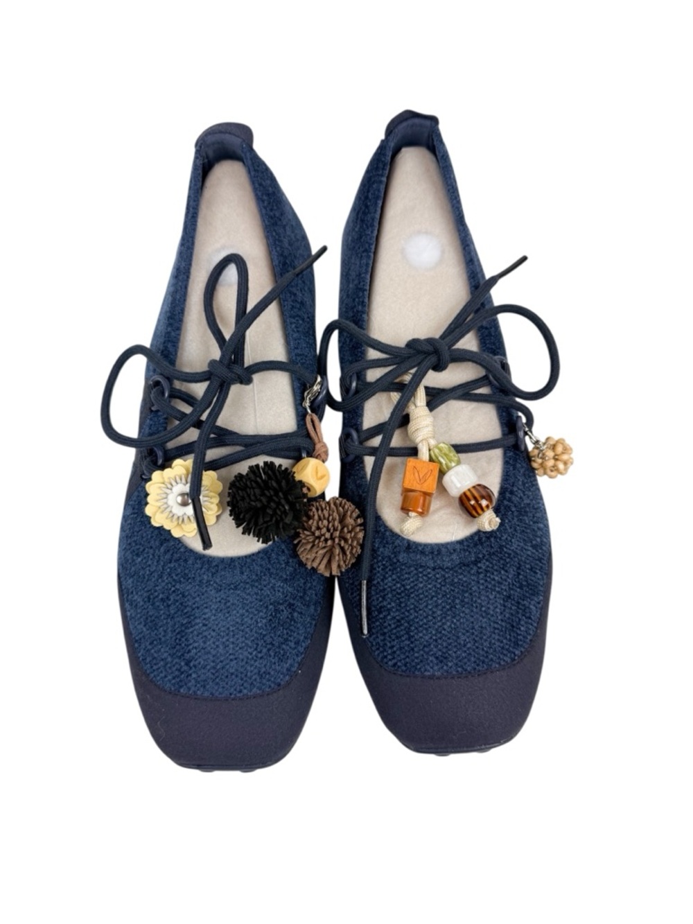 NEW Vivaia Cecily Square Toe Hybrid Mary Janes Navy Blue Charm Set Size 39/ US 8